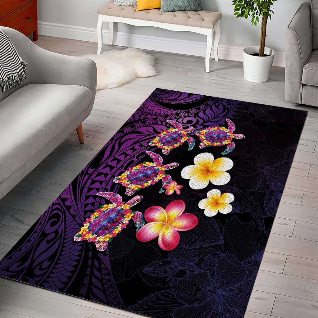 Hawaiian Turtles and Plumeria Area Rug Polynesian Art Tribal Tattoo Deep Violet Color LT03 - Polynesian Pride