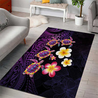 Hawaiian Turtles and Plumeria Area Rug Polynesian Art Tribal Tattoo Deep Violet Color LT03 - Polynesian Pride