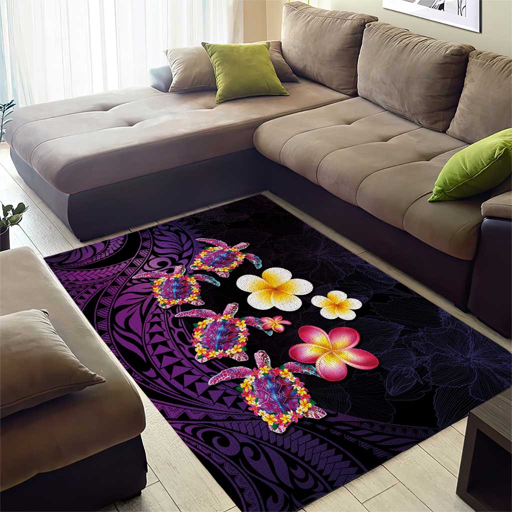 Hawaiian Turtles and Plumeria Area Rug Polynesian Art Tribal Tattoo Deep Violet Color LT03 - Polynesian Pride