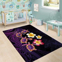 Hawaiian Turtles and Plumeria Area Rug Polynesian Art Tribal Tattoo Deep Violet Color LT03 - Polynesian Pride