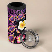 Hawaiian Turtles and Plumeria 4 in 1 Can Cooler Tumbler Polynesian Art Tribal Tattoo Deep Violet Color LT03 - Polynesian Pride