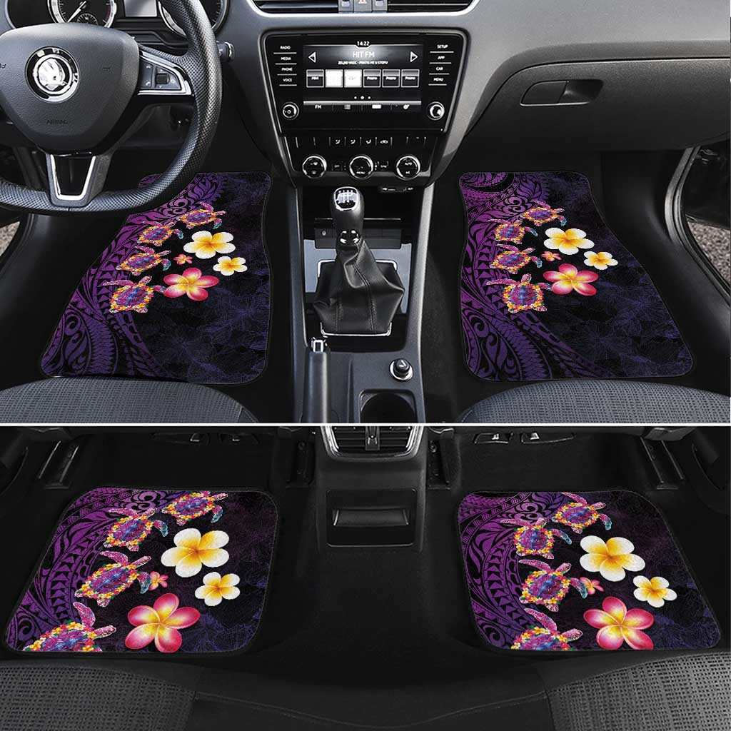 Hawaiian Turtles and Plumeria Car Mats Polynesian Art Tribal Tattoo Deep Violet Color LT03 Set 4pcs Purple - Polynesian Pride