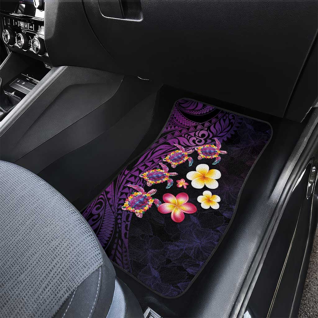 Hawaiian Turtles and Plumeria Car Mats Polynesian Art Tribal Tattoo Deep Violet Color LT03 - Polynesian Pride