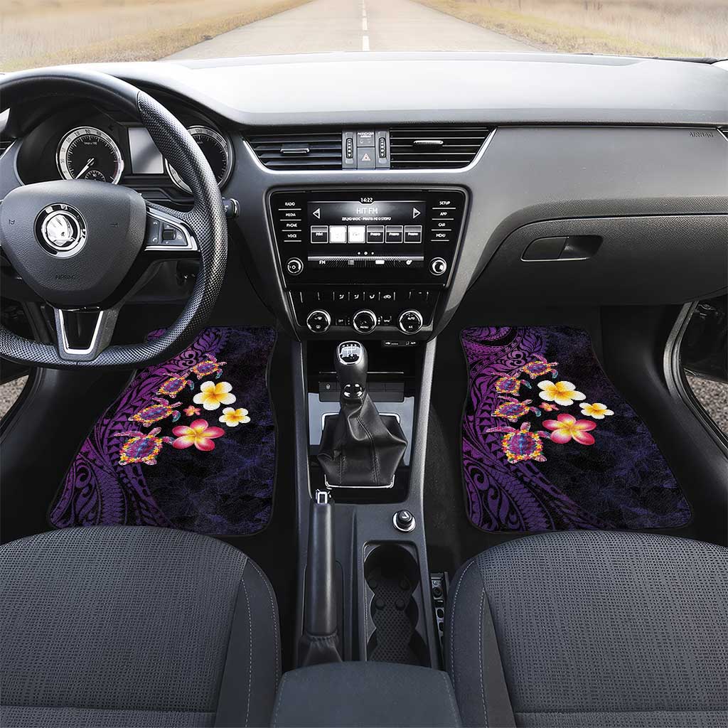 Hawaiian Turtles and Plumeria Car Mats Polynesian Art Tribal Tattoo Deep Violet Color LT03 Set 2pcs - Front Purple - Polynesian Pride