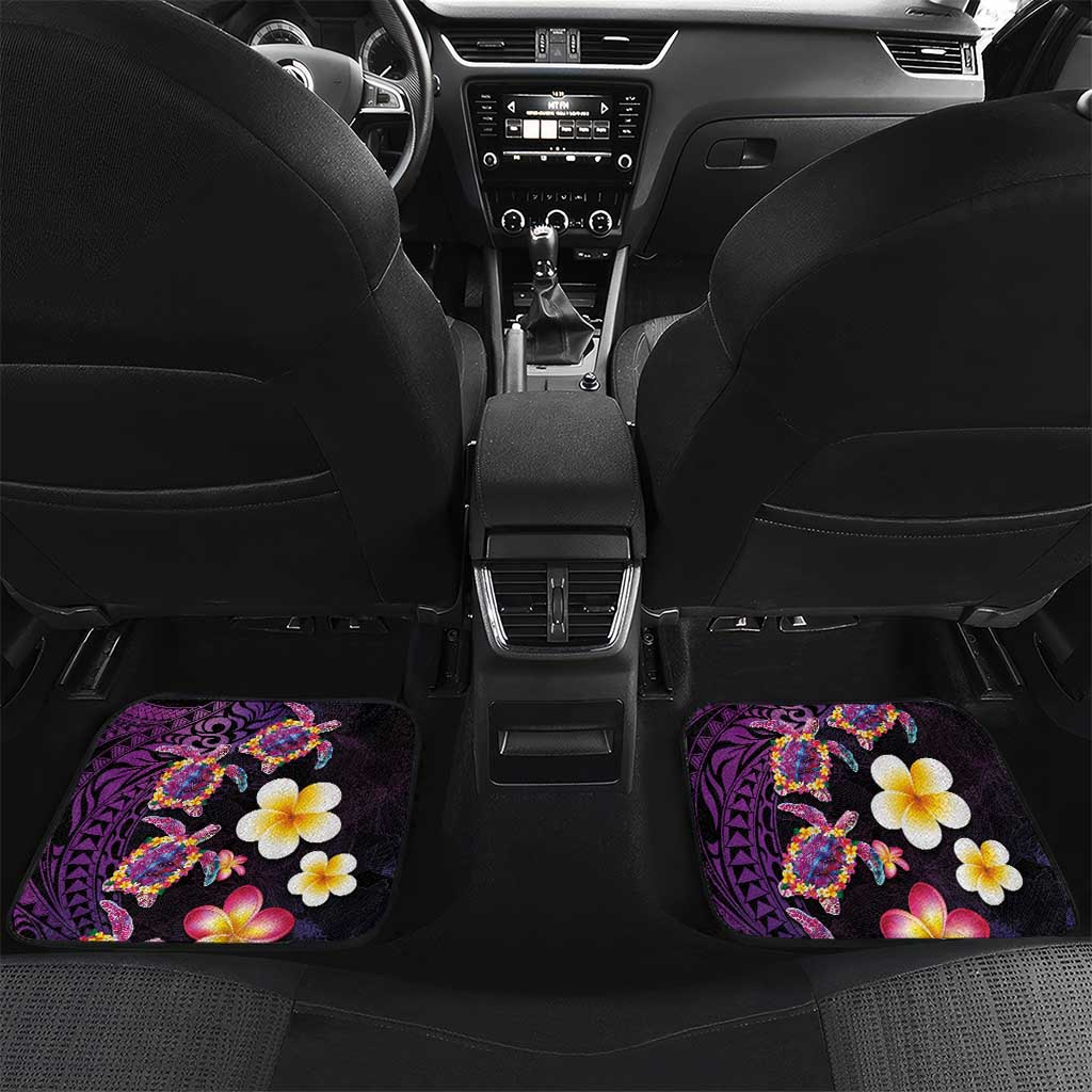 Hawaiian Turtles and Plumeria Car Mats Polynesian Art Tribal Tattoo Deep Violet Color LT03 Set 2pcs - Back Purple - Polynesian Pride