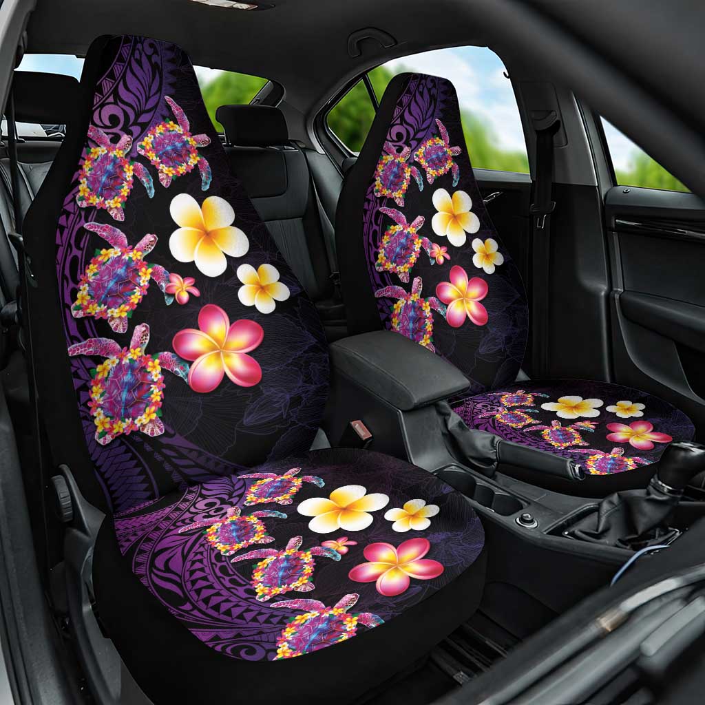 Hawaiian Turtles and Plumeria Car Seat Cover Polynesian Art Tribal Tattoo Deep Violet Color LT03 One Size Purple - Polynesian Pride