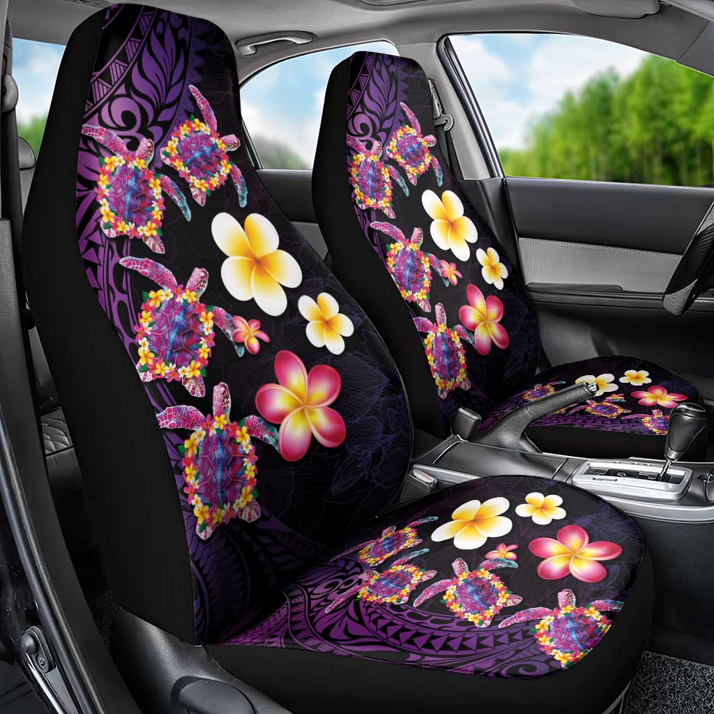 Hawaiian Turtles and Plumeria Car Seat Cover Polynesian Art Tribal Tattoo Deep Violet Color LT03 - Polynesian Pride
