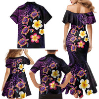 Hawaiian Turtles and Plumeria Family Matching Mermaid Dress and Hawaiian Shirt Polynesian Art Tribal Tattoo Deep Violet Color LT03 - Polynesian Pride