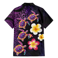Hawaiian Turtles and Plumeria Family Matching Mermaid Dress and Hawaiian Shirt Polynesian Art Tribal Tattoo Deep Violet Color LT03 - Polynesian Pride