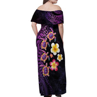Hawaiian Turtles and Plumeria Family Matching Off Shoulder Maxi Dress and Hawaiian Shirt Polynesian Art Tribal Tattoo Deep Violet Color LT03 - Polynesian Pride