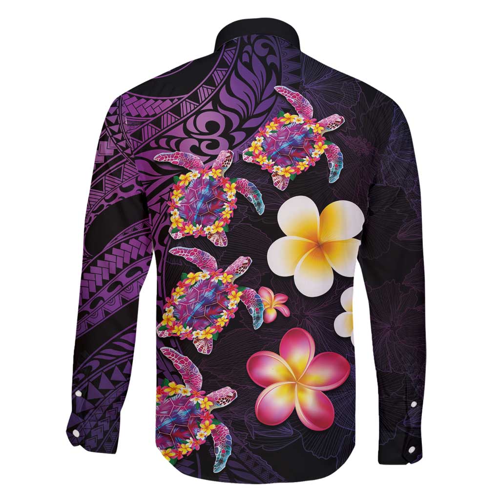 Hawaiian Turtles and Plumeria Family Matching Puletasi and Hawaiian Shirt Polynesian Art Tribal Tattoo Deep Violet Color LT03 - Polynesian Pride