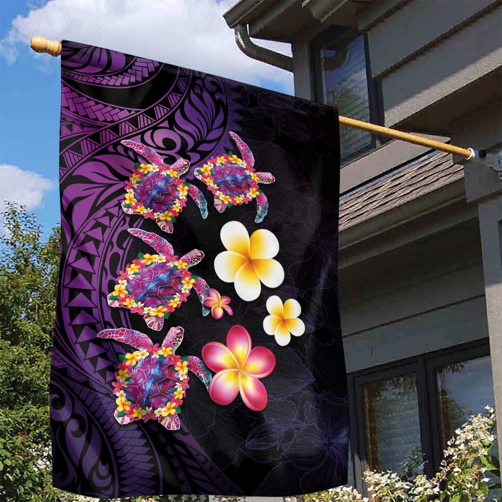 Hawaiian Turtles and Plumeria Garden Flag Polynesian Art Tribal Tattoo Deep Violet Color LT03 - Polynesian Pride
