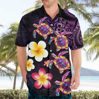 Hawaiian Turtles and Plumeria Hawaiian Shirt Polynesian Art Tribal Tattoo Deep Violet Color LT03 - Polynesian Pride