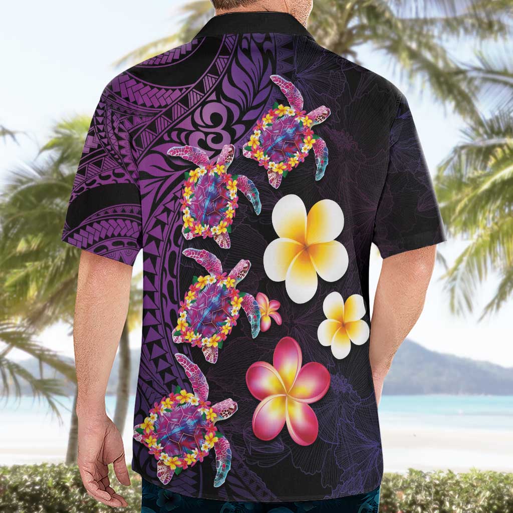 Hawaiian Turtles and Plumeria Hawaiian Shirt Polynesian Art Tribal Tattoo Deep Violet Color LT03 - Polynesian Pride
