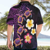 Hawaiian Turtles and Plumeria Hawaiian Shirt Polynesian Art Tribal Tattoo Deep Violet Color LT03 - Polynesian Pride