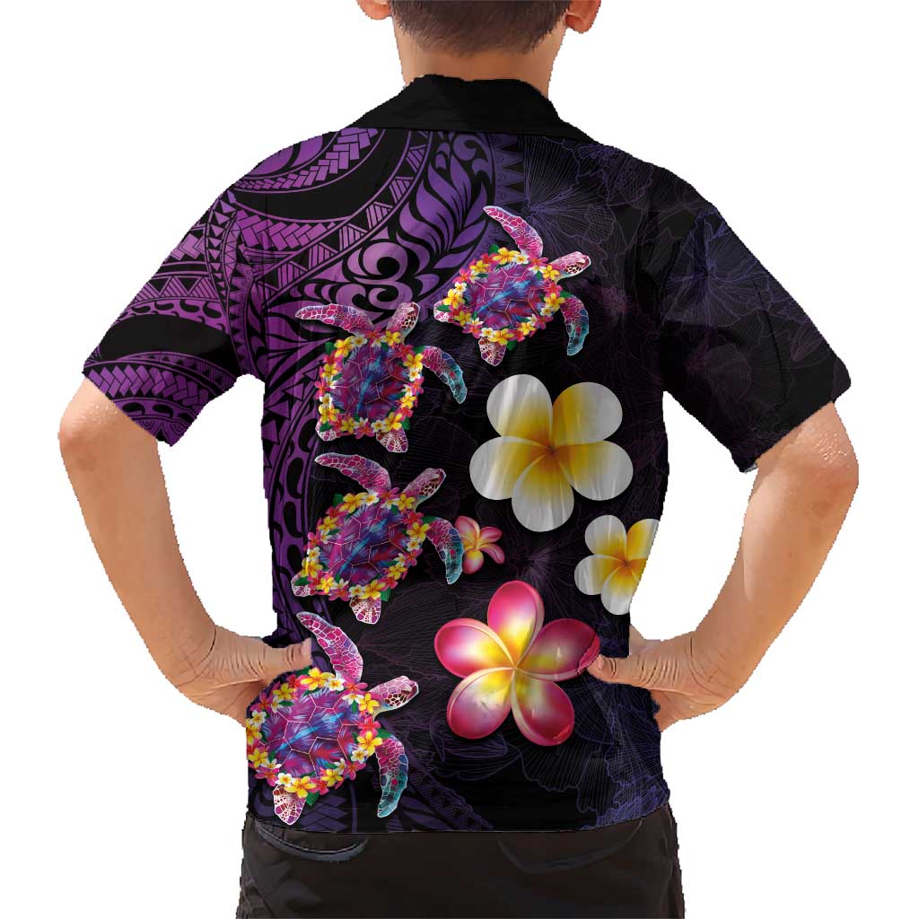 Hawaiian Turtles and Plumeria Hawaiian Shirt Polynesian Art Tribal Tattoo Deep Violet Color LT03 - Polynesian Pride
