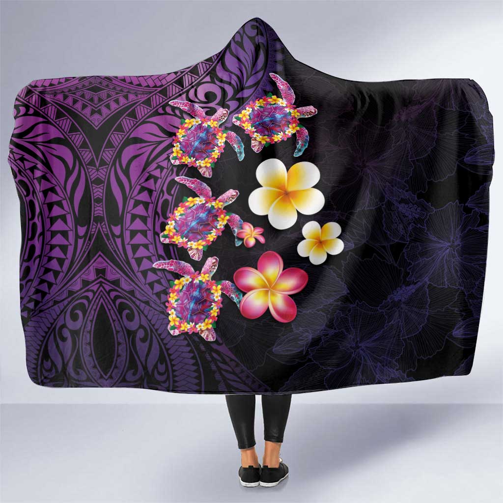 Hawaiian Turtles and Plumeria Hooded Blanket Polynesian Art Tribal Tattoo Deep Violet Color LT03 One Size Purple - Polynesian Pride