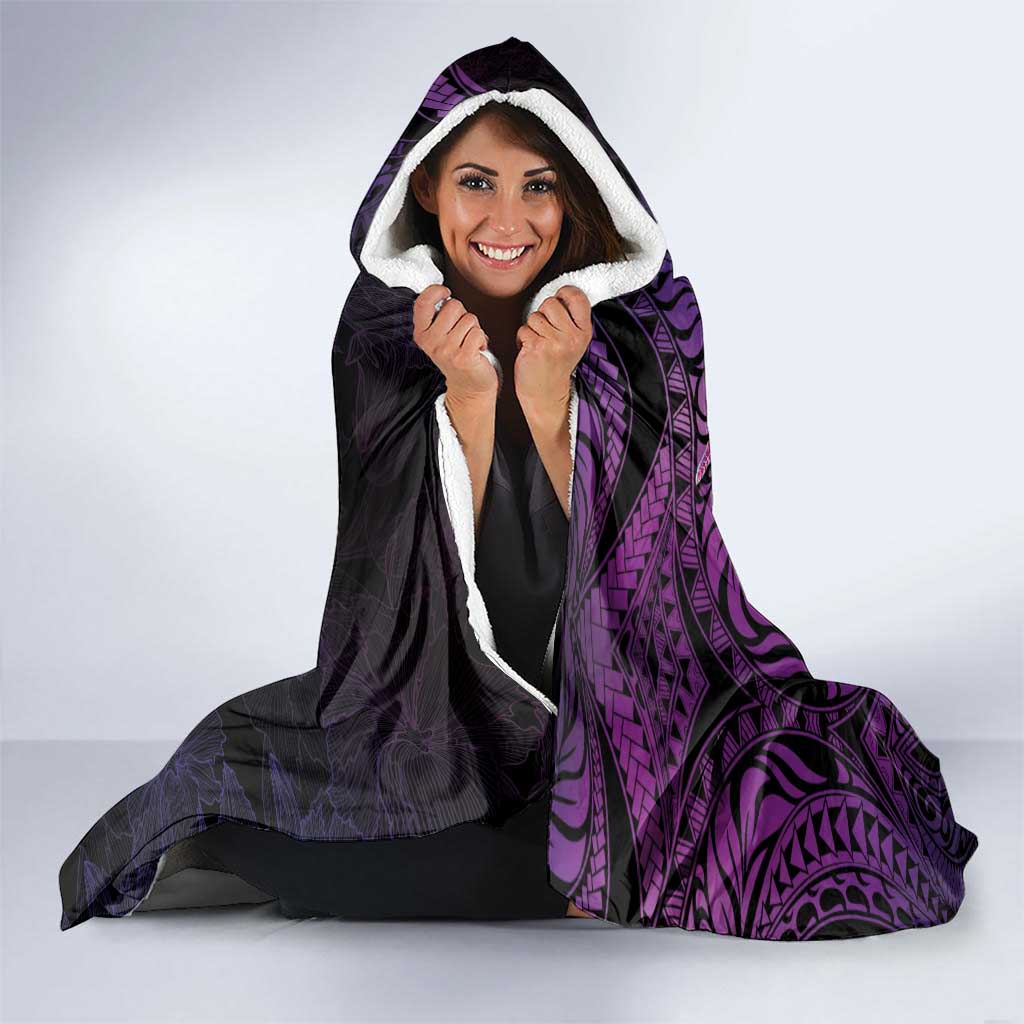 Hawaiian Turtles and Plumeria Hooded Blanket Polynesian Art Tribal Tattoo Deep Violet Color LT03 - Polynesian Pride