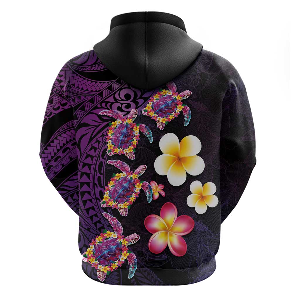 Hawaiian Turtles and Plumeria Hoodie Polynesian Art Tribal Tattoo Deep Violet Color LT03 - Polynesian Pride
