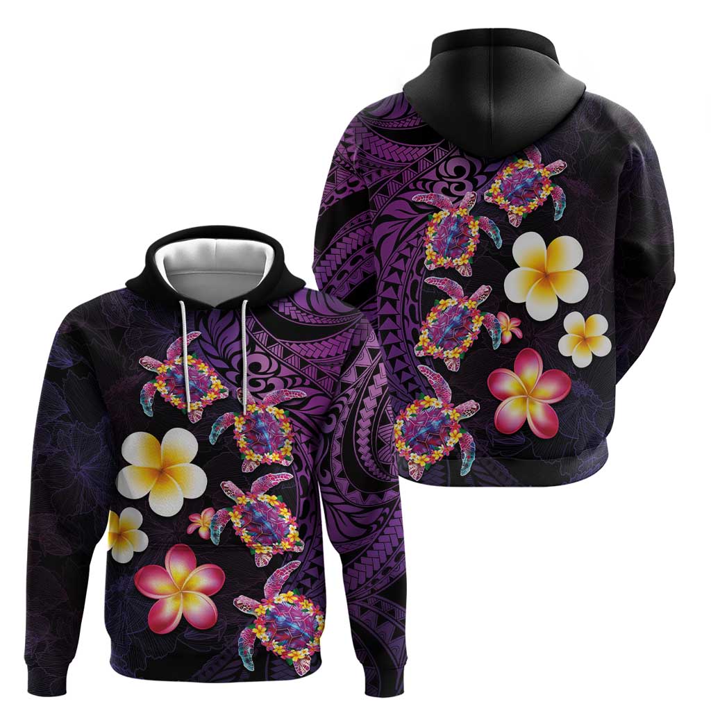 Hawaiian Turtles and Plumeria Hoodie Polynesian Art Tribal Tattoo Deep Violet Color LT03 - Polynesian Pride