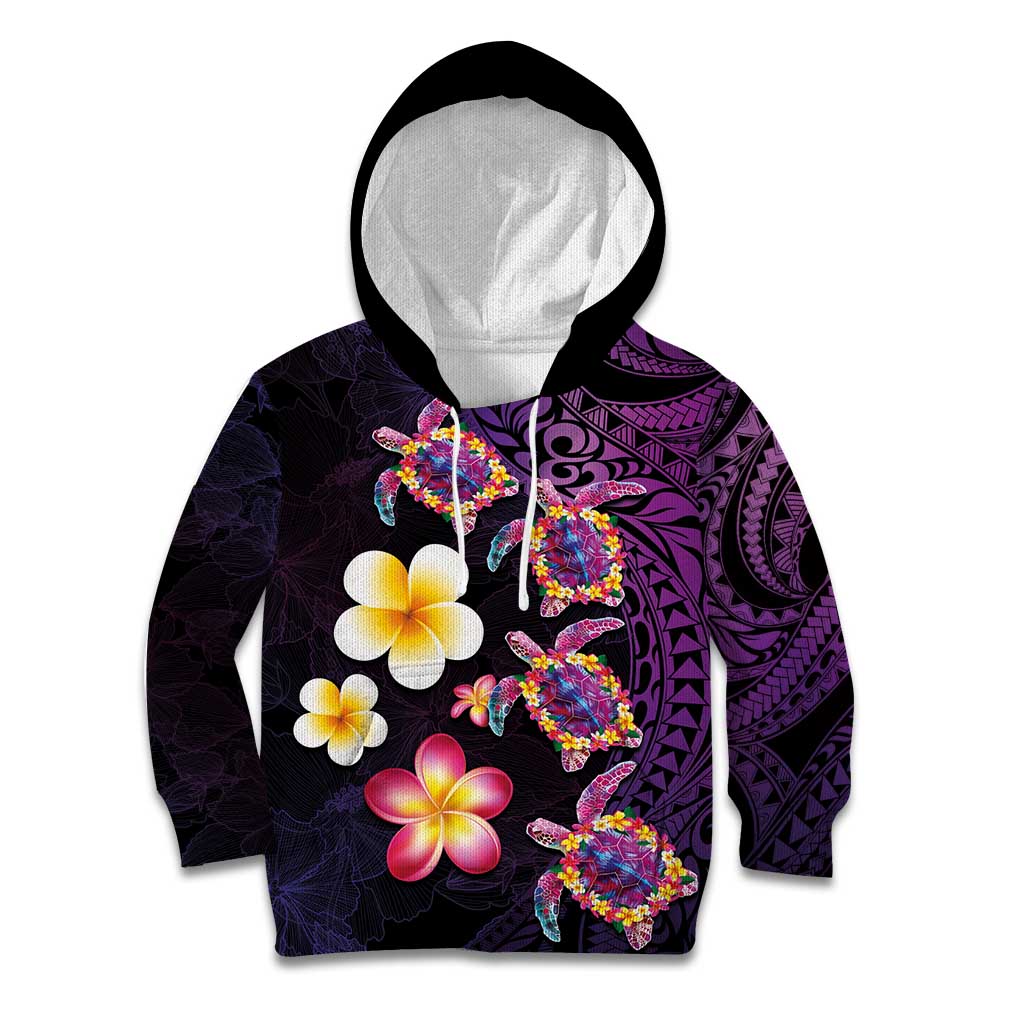 Hawaiian Turtles and Plumeria Kid Hoodie Polynesian Art Tribal Tattoo Deep Violet Color LT03 Hoodie Purple - Polynesian Pride