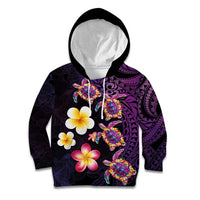 Hawaiian Turtles and Plumeria Kid Hoodie Polynesian Art Tribal Tattoo Deep Violet Color LT03 Hoodie Purple - Polynesian Pride