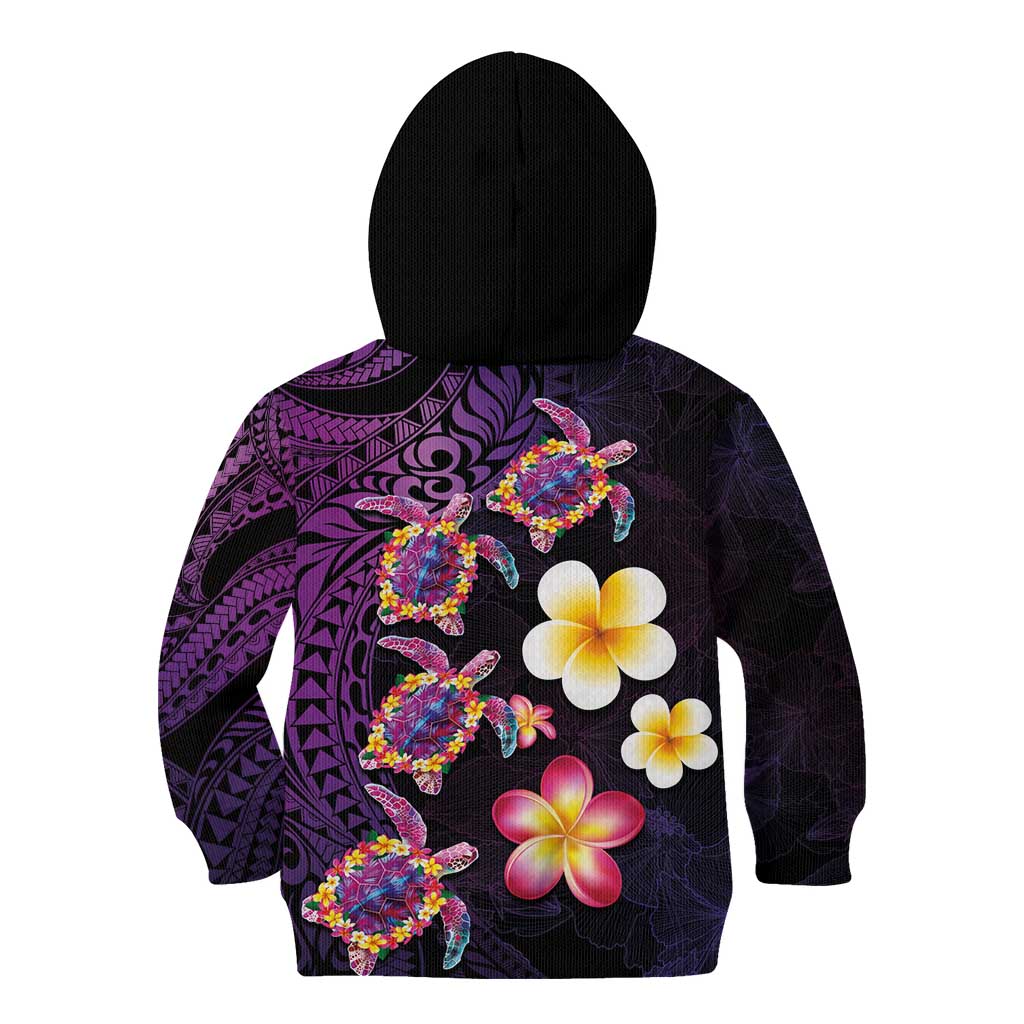 Hawaiian Turtles and Plumeria Kid Hoodie Polynesian Art Tribal Tattoo Deep Violet Color LT03 - Polynesian Pride