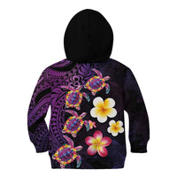 Hawaiian Turtles and Plumeria Kid Hoodie Polynesian Art Tribal Tattoo Deep Violet Color LT03 - Polynesian Pride