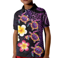 Hawaiian Turtles and Plumeria Kid Polo Shirt Polynesian Art Tribal Tattoo Deep Violet Color LT03 Kid Purple - Polynesian Pride