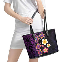 Hawaiian Turtles and Plumeria Leather Tote Bag Polynesian Art Tribal Tattoo Deep Violet Color LT03 - Polynesian Pride