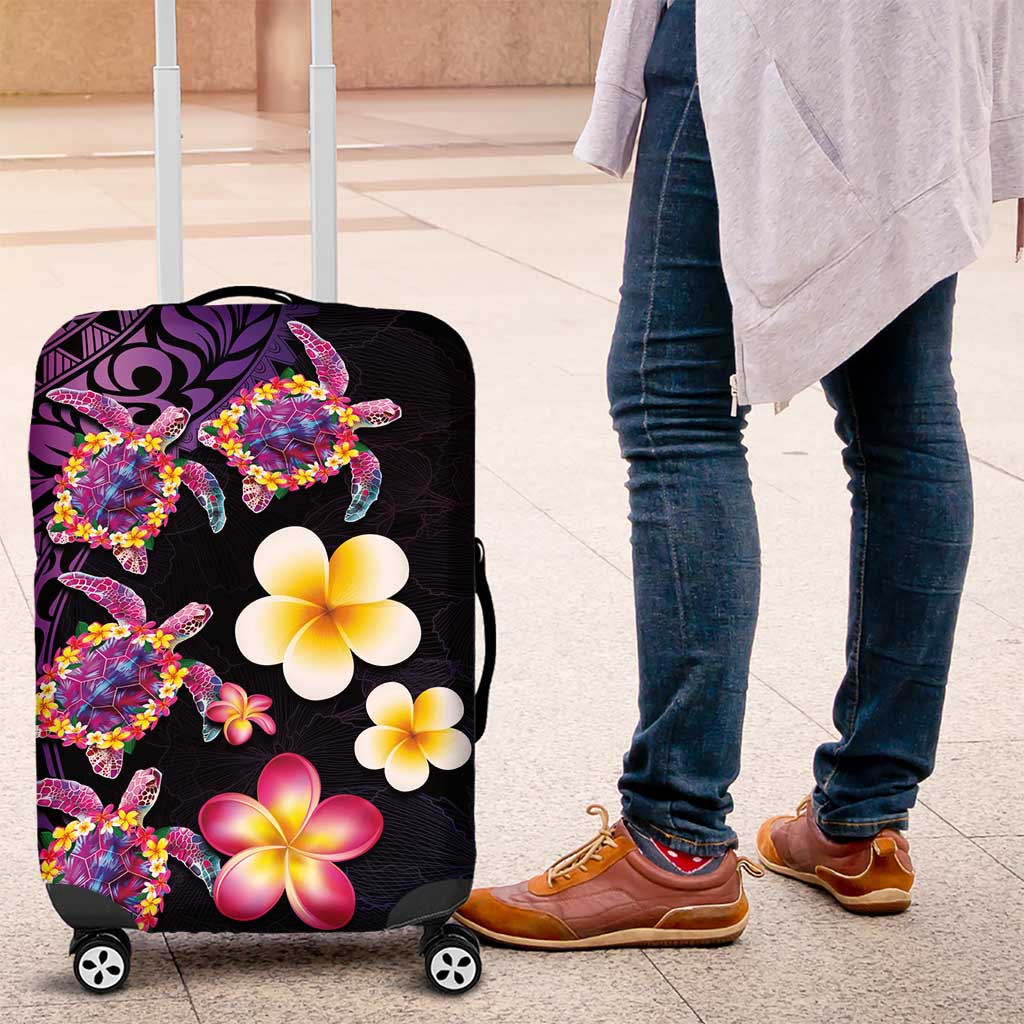 Hawaiian Turtles and Plumeria Luggage Cover Polynesian Art Tribal Tattoo Deep Violet Color LT03 Purple - Polynesian Pride