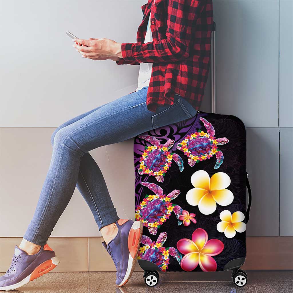Hawaiian Turtles and Plumeria Luggage Cover Polynesian Art Tribal Tattoo Deep Violet Color LT03 - Polynesian Pride