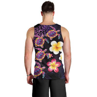 Hawaiian Turtles and Plumeria Men Tank Top Polynesian Art Tribal Tattoo Deep Violet Color LT03 - Polynesian Pride