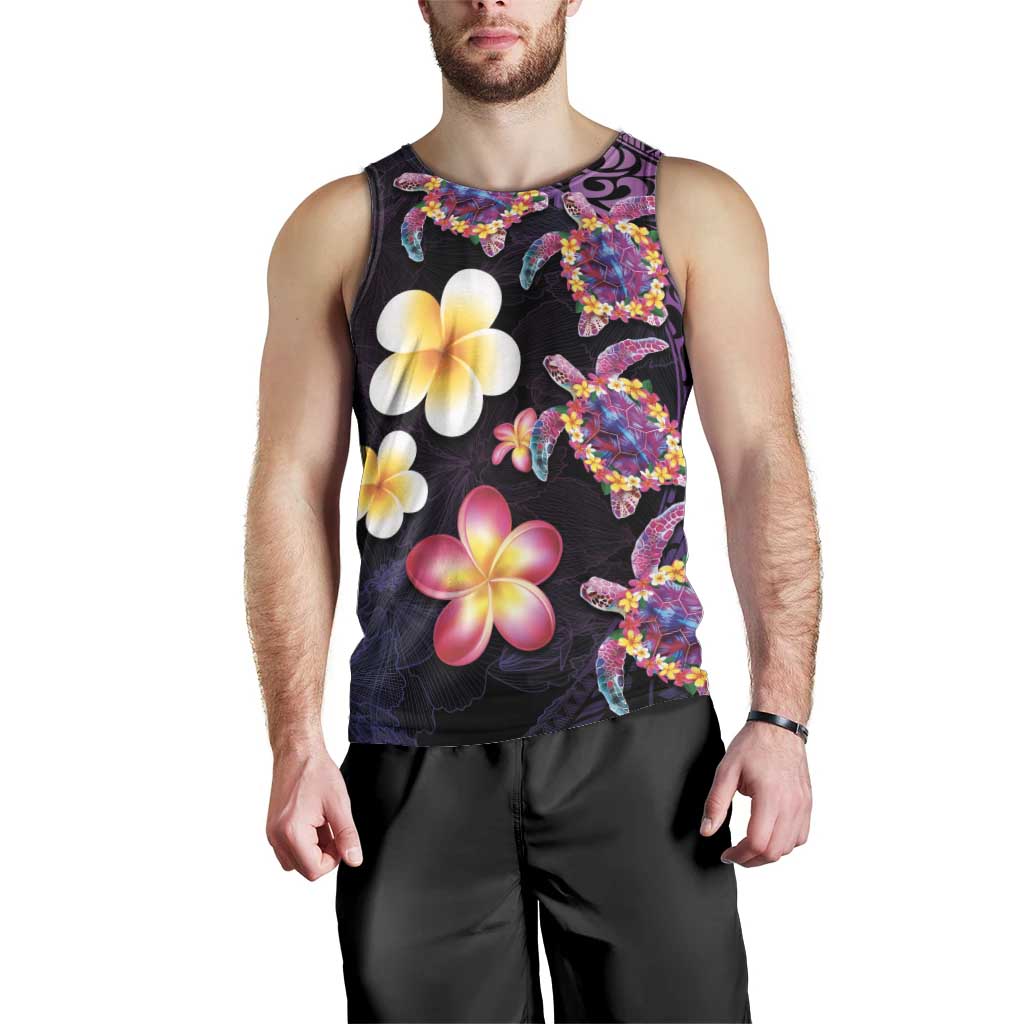 Hawaiian Turtles and Plumeria Men Tank Top Polynesian Art Tribal Tattoo Deep Violet Color LT03 - Polynesian Pride