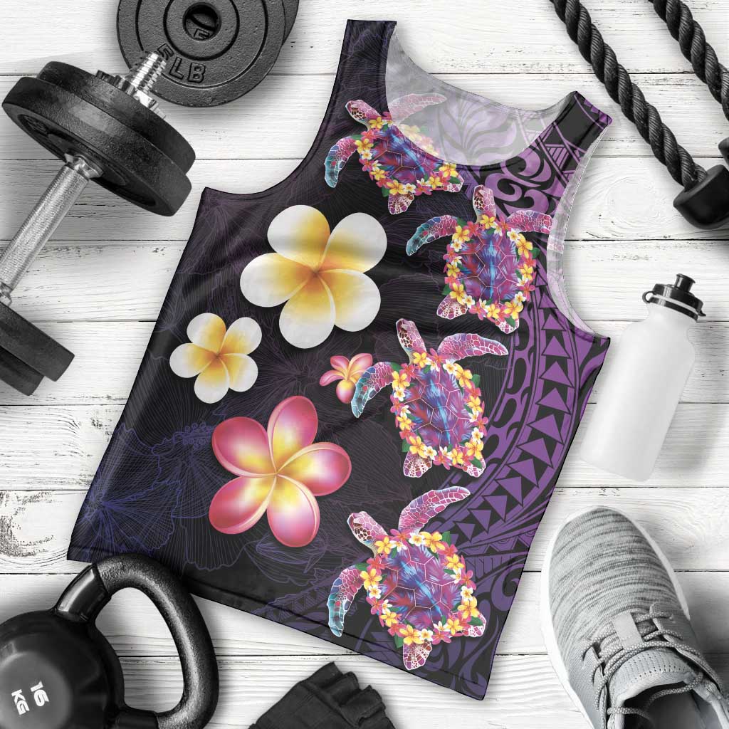 Hawaiian Turtles and Plumeria Men Tank Top Polynesian Art Tribal Tattoo Deep Violet Color LT03 - Polynesian Pride