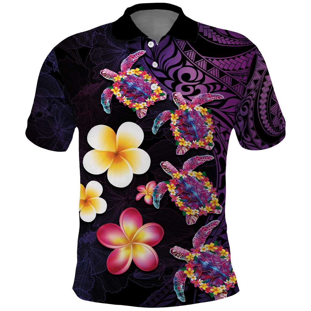 Hawaiian Turtles and Plumeria Polo Shirt Polynesian Art Tribal Tattoo Deep Violet Color LT03 Purple - Polynesian Pride