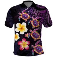 Hawaiian Turtles and Plumeria Polo Shirt Polynesian Art Tribal Tattoo Deep Violet Color LT03 Purple - Polynesian Pride