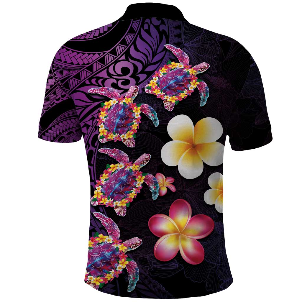 Hawaiian Turtles and Plumeria Polo Shirt Polynesian Art Tribal Tattoo Deep Violet Color LT03 - Polynesian Pride