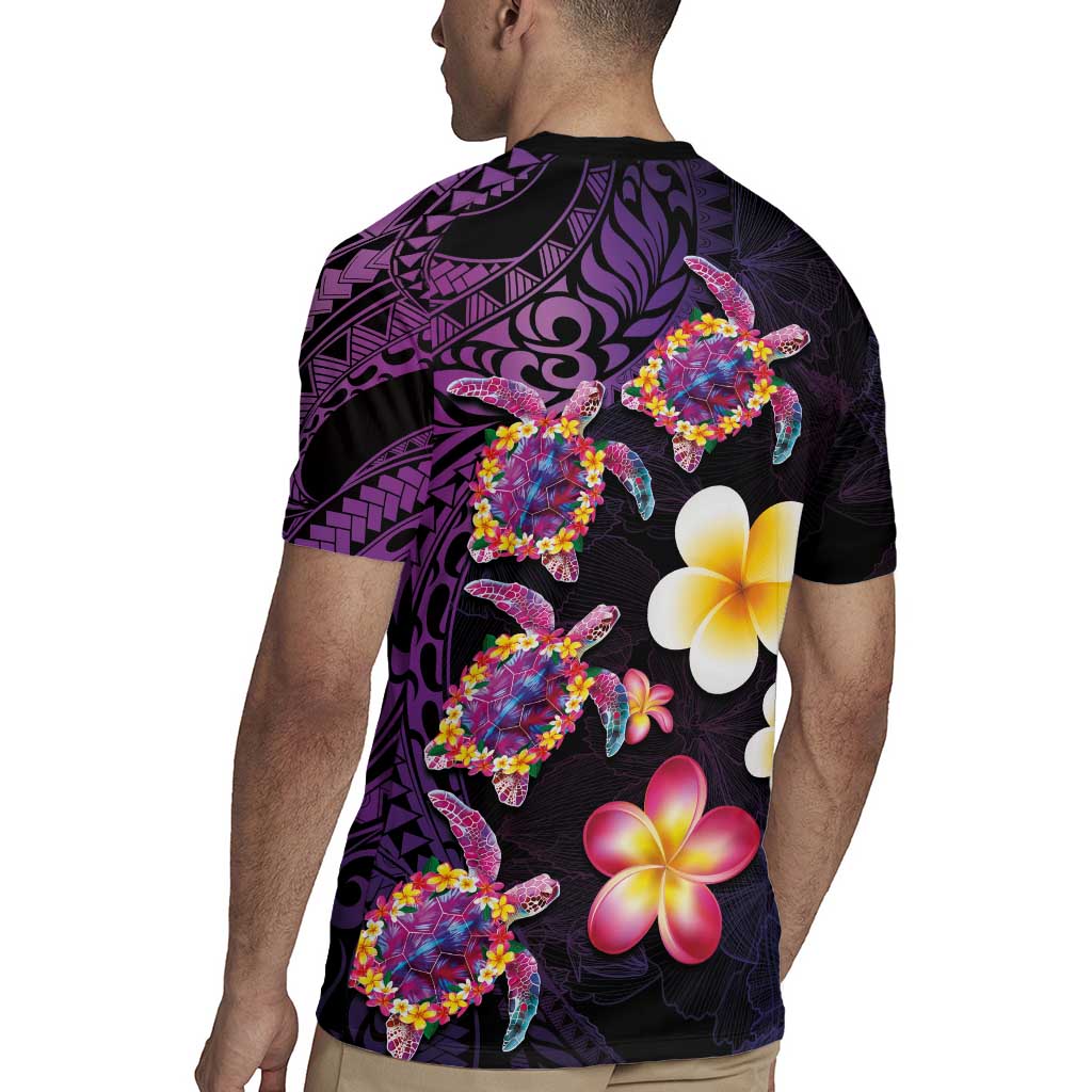 Hawaiian Turtles and Plumeria Rugby Jersey Polynesian Art Tribal Tattoo Deep Violet Color LT03 - Polynesian Pride