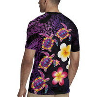 Hawaiian Turtles and Plumeria Rugby Jersey Polynesian Art Tribal Tattoo Deep Violet Color LT03 - Polynesian Pride