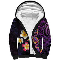 Hawaiian Turtles and Plumeria Sherpa Hoodie Polynesian Art Tribal Tattoo Deep Violet Color LT03 Unisex Purple - Polynesian Pride