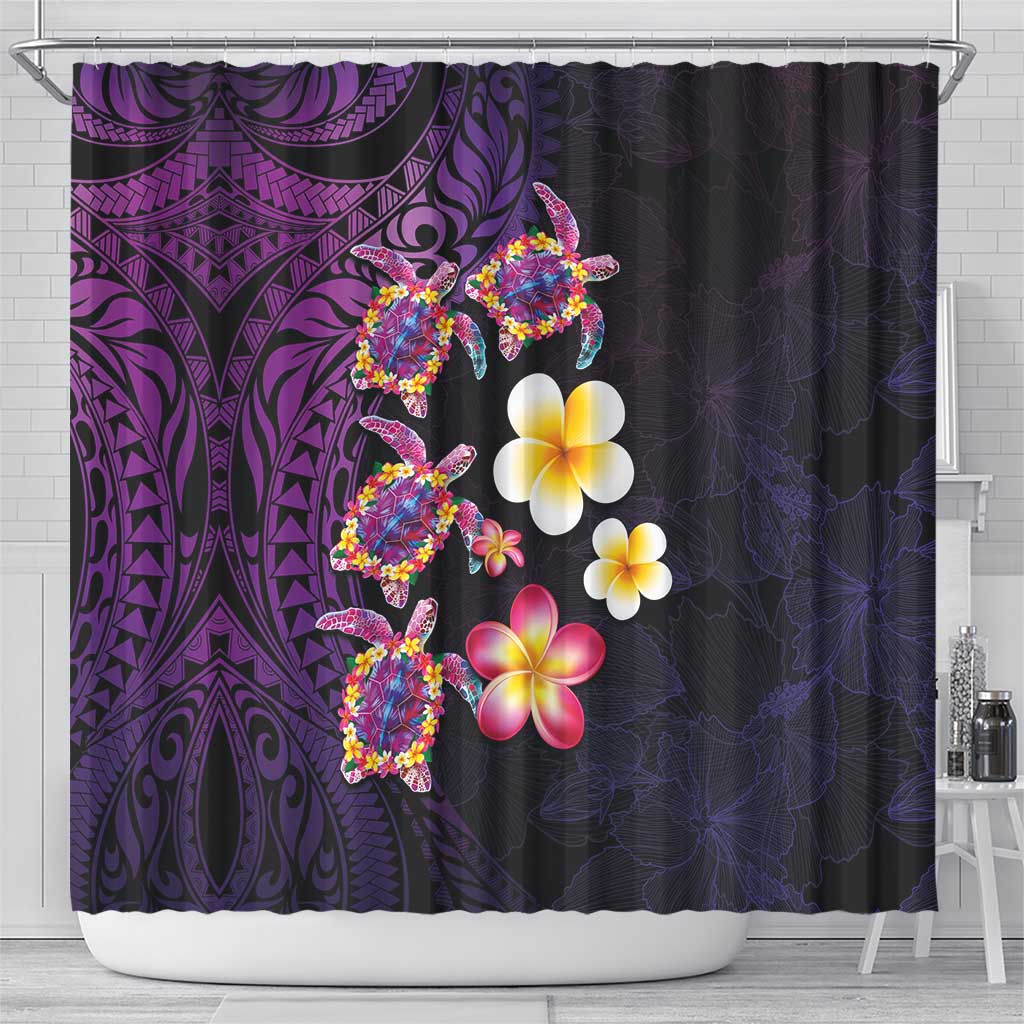 Hawaiian Turtles and Plumeria Shower Curtain Polynesian Art Tribal Tattoo Deep Violet Color LT03 - Polynesian Pride