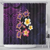 Hawaiian Turtles and Plumeria Shower Curtain Polynesian Art Tribal Tattoo Deep Violet Color LT03 - Polynesian Pride