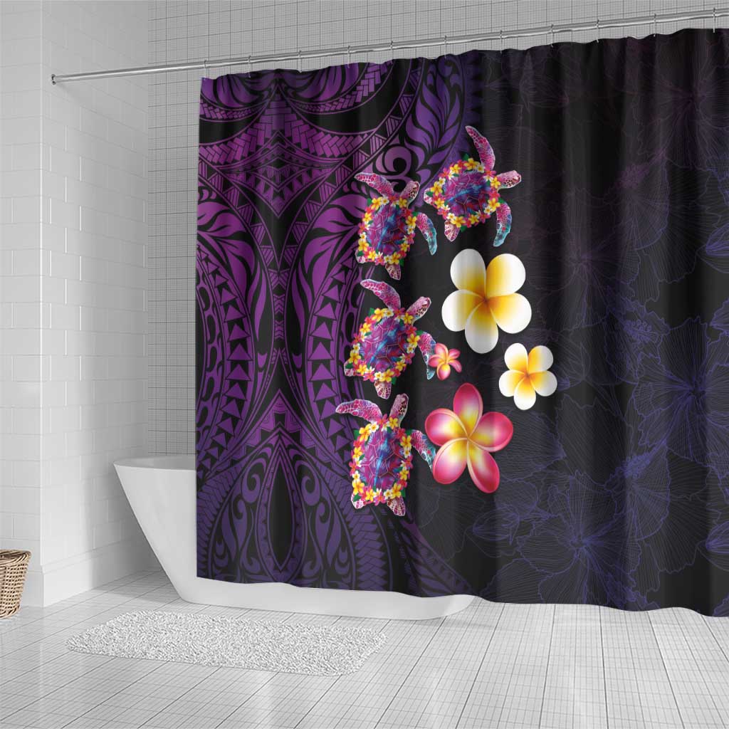 Hawaiian Turtles and Plumeria Shower Curtain Polynesian Art Tribal Tattoo Deep Violet Color LT03 - Polynesian Pride