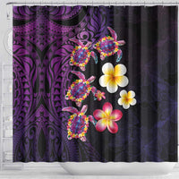 Hawaiian Turtles and Plumeria Shower Curtain Polynesian Art Tribal Tattoo Deep Violet Color LT03 - Polynesian Pride
