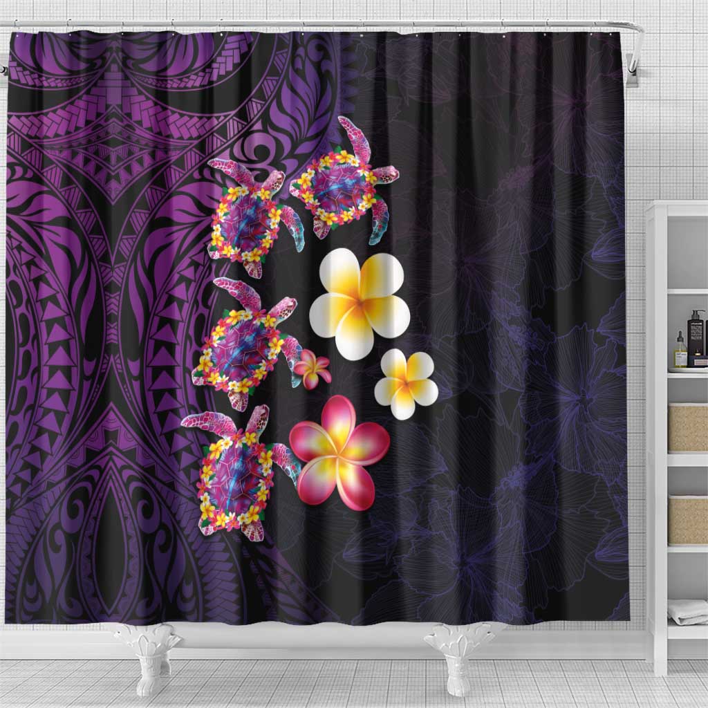 Hawaiian Turtles and Plumeria Shower Curtain Polynesian Art Tribal Tattoo Deep Violet Color LT03 - Polynesian Pride