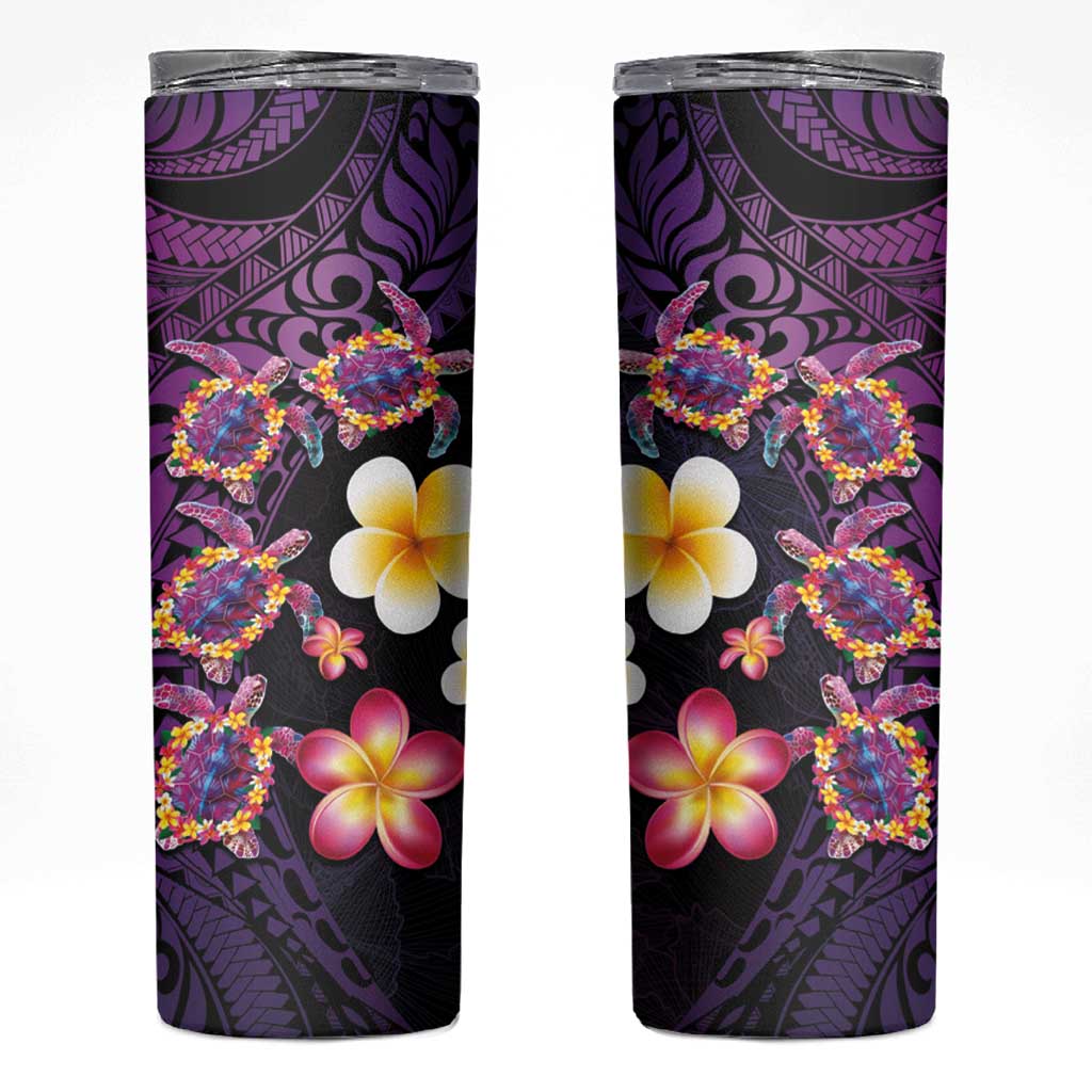 Hawaiian Turtles and Plumeria Skinny Tumbler Polynesian Art Tribal Tattoo Deep Violet Color LT03 Purple - Polynesian Pride