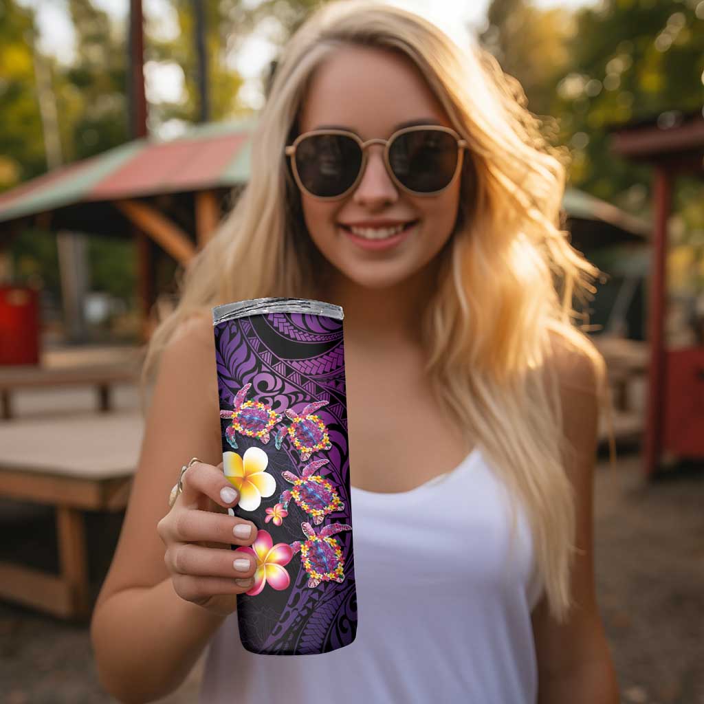 Hawaiian Turtles and Plumeria Skinny Tumbler Polynesian Art Tribal Tattoo Deep Violet Color LT03 - Polynesian Pride