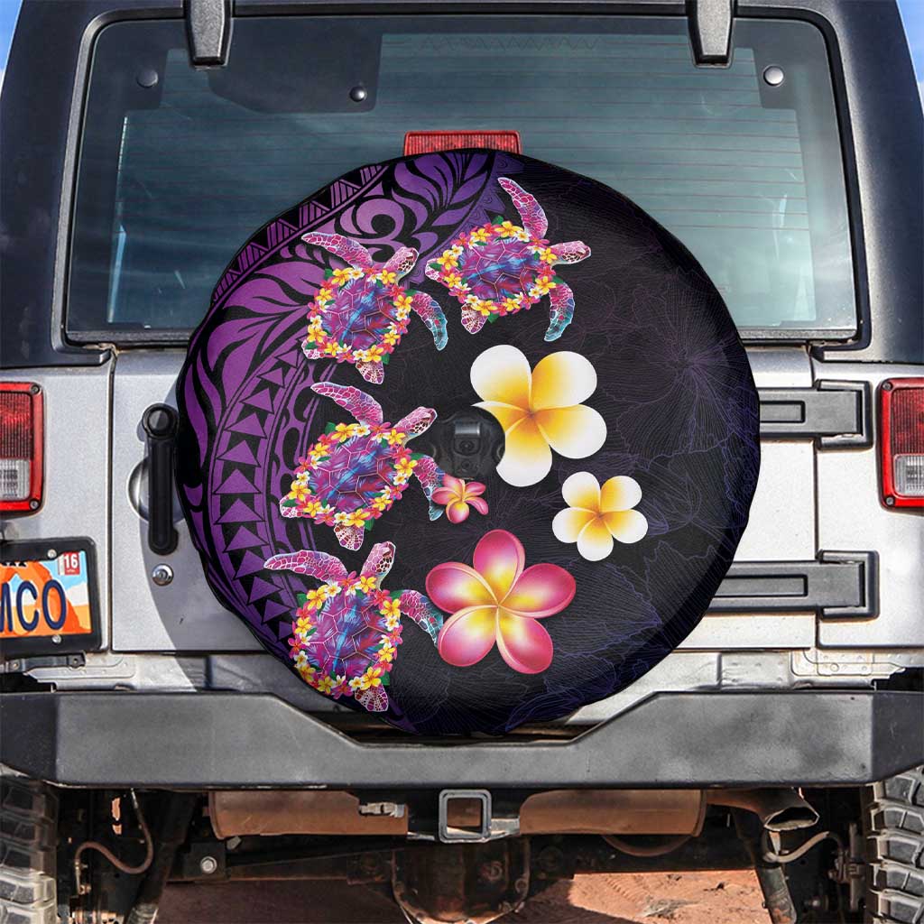 Hawaiian Turtles and Plumeria Spare Tire Cover Polynesian Art Tribal Tattoo Deep Violet Color LT03 Purple - Polynesian Pride
