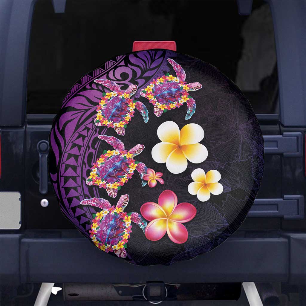 Hawaiian Turtles and Plumeria Spare Tire Cover Polynesian Art Tribal Tattoo Deep Violet Color LT03 - Polynesian Pride